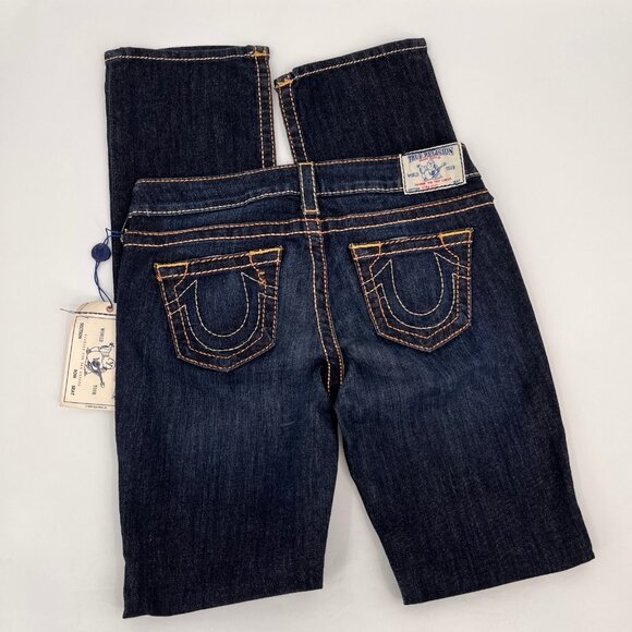 True Religion Straight Satin Big T Jeans Size 28 Dark Wash USA Made Low Rise - Picture 5 of 16